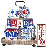 10 PCS Home Tiered Tray Decor Tiered Tray Set, Wooden Table Signs Wooden Decor for Dad, Military, Fi