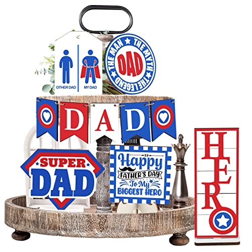 10 Pcs Home Tiered Tray Decor Tiered Tray Set, Wooden Table Signs Wooden Decor For Dad, Military, First Responder Dads Father's Gift Decorations Party Supplies #TOP16