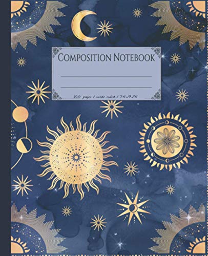 Composition notebook: Beautiful wide-ruled celestial composition notebook. Zodiac & planets pattern lined notebook for school of college. (Celestial zodiac astronomy themed notebooks)