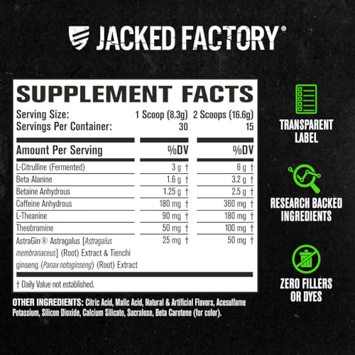 Image of Jacked Factory NITROSURGE Pre Workout Supplement - Energy Booster, Instant Strength Gains, Clear Focus & Intense Pumps - NO Booster & Powerful Preworkout Energy Powder - 30 Servings, Pineapple Mango