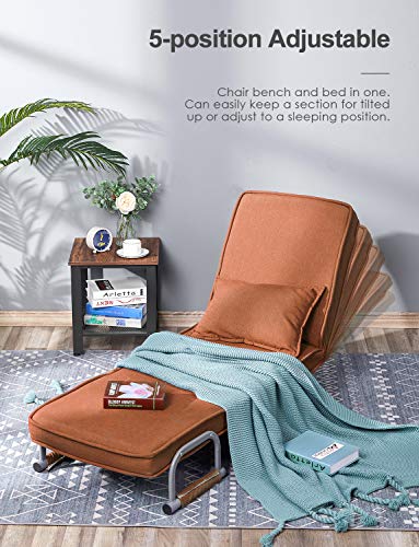 Kealive Convertible Sofa Chair Bed Folding Arm Chair Sleeper for Adults, 5 Position Recliner Full Padded Lounger Couch Bed with Pillow (Brown)