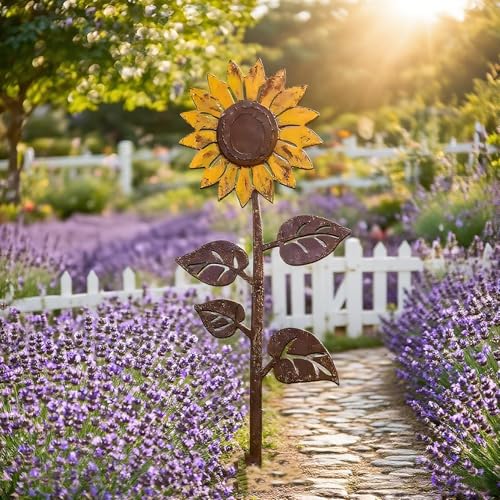 Generisch Metall Gartenskulpturen, Kunstvolle Eisenblumen, Deko Vintage Rostige Stäbe Für Wege Vorgarten Blumenbeet Balkon Terrasse Garten Zaunlinie Rasen Poolbereich