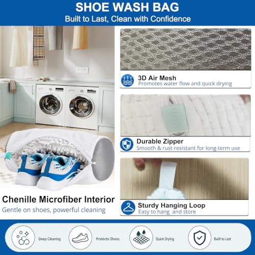 Shoe Washing Machine Bag Laundry Shoe Bag for Washer and Dryer Reusable 2pc Shoe Cleaning Bags for Sneakers 360° Deep Cleaning Machine for All Shoes Types Tennis With Self-locking Zipper - image 4
