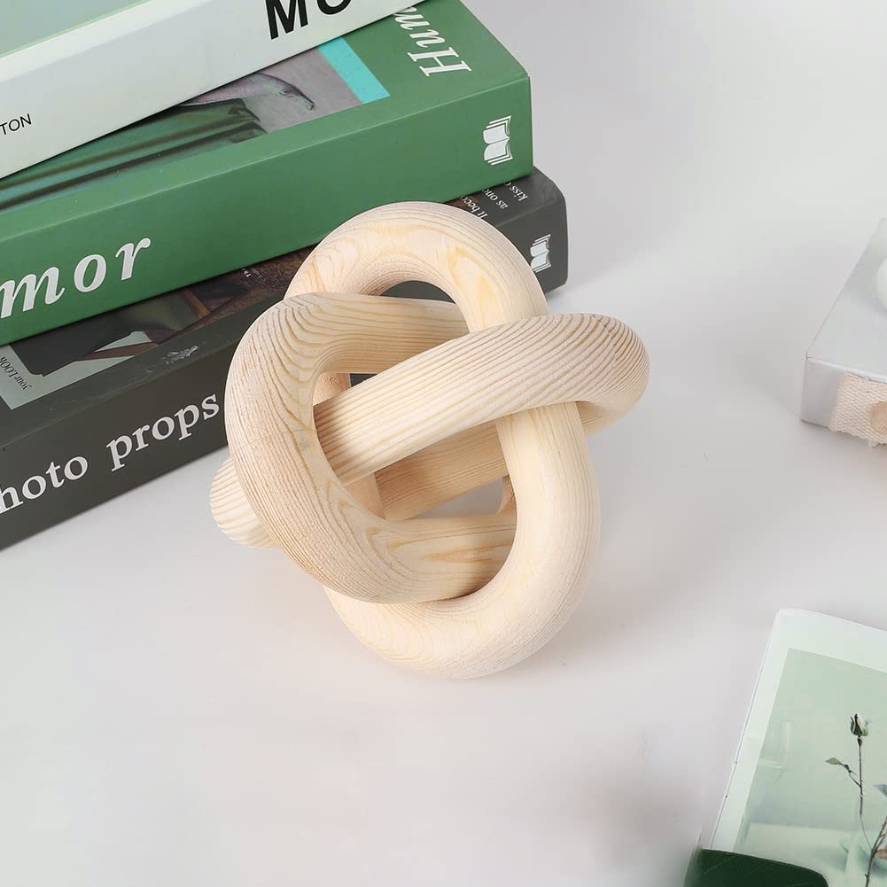 Large Wood Knot Decor, 3-Link Wood Chain Link Decor, Hand Carved Decorative Boho Wooden Knot for Coffee Table, Entryway Modern Farmhouse Shelf Decor Craft Ornaments for Living Room Office(Natural)