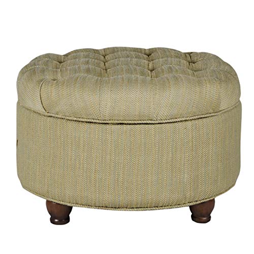 Image of HomePop 25 inch Button Tufted Round Storage Ottoman - Tan & Cream Tweed