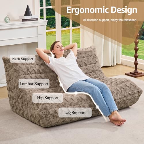 Image of Hobestluk Large Bean Bag Chair Faux Fur BeanBag Couch for Living Room | Brown Chevron, Loveseat,Ergonomic Design,Memory Foam,Anti-slip Bottom,No Assembly Required,Decorative Style for Living Room