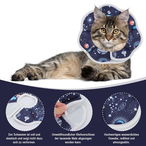 Halskrause Katze Weich & Wasserdicht, Katzenkragen nach OP - Halskrausen für Katzen & Hunde, Einstellbar mit Klett, 3 Größen (XS, S, M)
