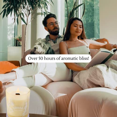 Peach Mango Citrus Scented Candles With Mandarin & Passion Fruit | Large Aromatherapy Candle | Highly Scented Soy Wood Wick Candles For Home | Natural Stress Relief Candles For Men & Women 10.6 Oz #TOP3