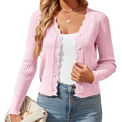 KIJSKKOPO Cardigan Estivo da Donna, Giacca Leggera in Maglia, Beige,