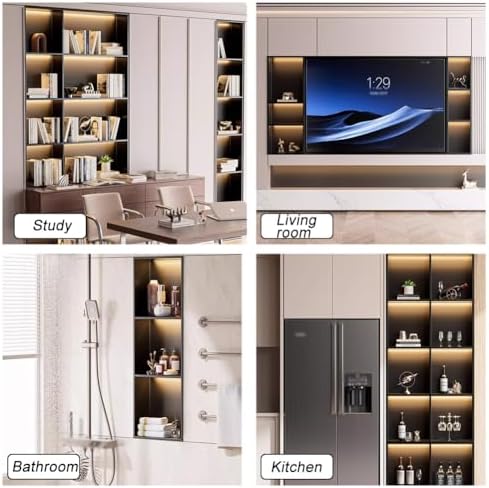 Modern Recessed Stainless Steel Shower Niche with LED Light Strip – Stylish Bathroom Storage & Organizer for Showers, Kitchens & Living Rooms (Black, 320x320x125 mm)