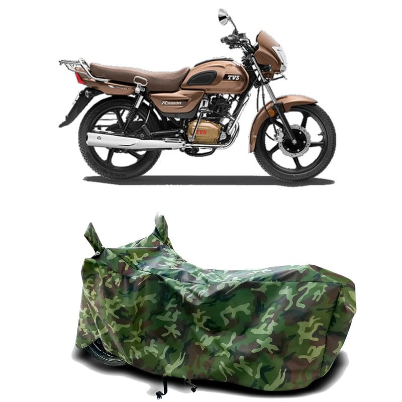 Image of DUFFEL-100% Heat Protection Two Wheeler Bike /Scooty Body Cover for TVS Radeon Water Resistance /UV-Rays /Birds Dropping /Scratchproof /Dust Proof /Waterproof[Green Jungle Print]