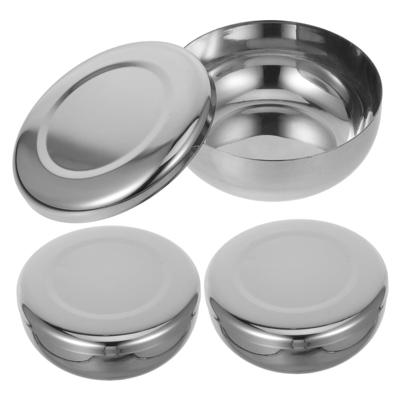 iplusmile Koreanische Edelstahlschüsseln im Traditionellen Stil 3 Stück mit Deckel Leichte Metallschalen mit Glatter Oberfläche für Küche und Servieren