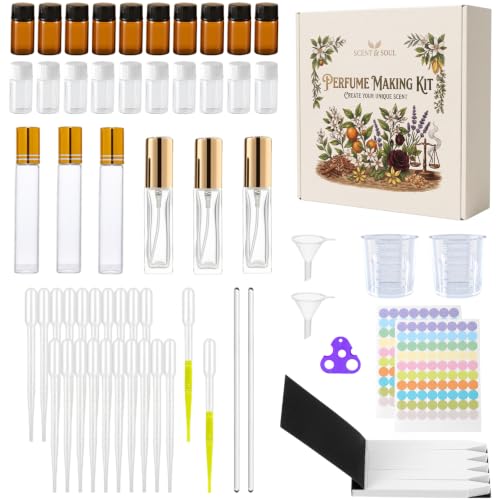 Zynexa 56 Pcs Perfume Making Kit - Includes 100 Fragrance Test Strips 20 Sample Vials Roller & Spray Bottles Glass Beakers Stirring Rods & Pipettes - DIY Essential Oil Blending Tools No Oils