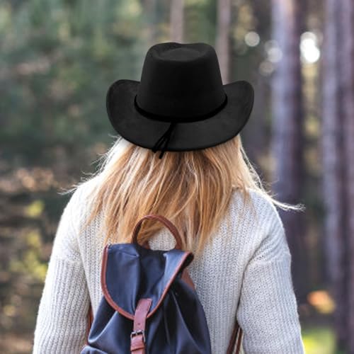 Image of LIDHAY Cowboy Hat for Women and Men Felt Wide Brim Suede Cowboy Cowgirl Hats Felt Cattleman Western Hats
