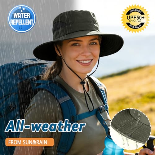 ZOORON Sun Hats for Men Women, Wide Brim Safari Hats UV Protection UPF50+ Waterproof Boonie Hats for Fishing Hiking Camping (1Pack-Army Green) - image 3