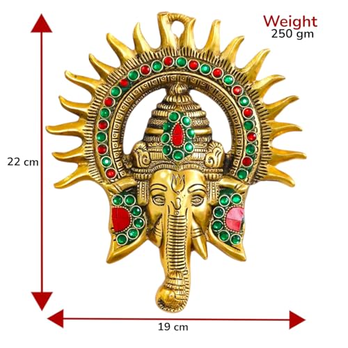Image of KridayKraft Metal Ganesha ji Statue,Ganpati Wall Hanging Sculpture Lord Ganesh Idol Lucky Feng Shui Wall Decor Your Home, Office,Religious Gift Article Decorative,Showpiece (Stone, KIRAN GANESH)