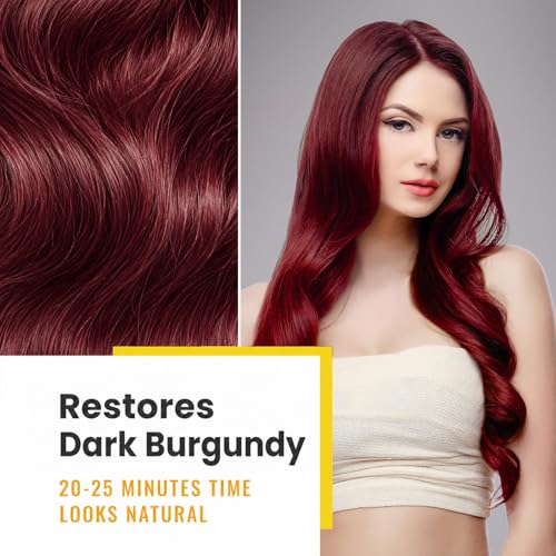 Image of KINGMING Dark Burgundy Hair Dye Shampoo 3 in 1 for Gray Hair | Dark burgundy hair color shampoo for women and men, at-home gray and white hair coverage