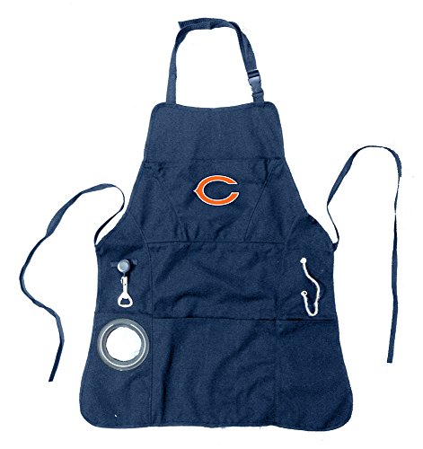 Team Sports America NFL Chicago Bears Grill Chef Aprons for Men and Women with Pockets Adjustable Straps Bottle Opener and Insulated Beverage Holder Cooking Kitchen Apron
