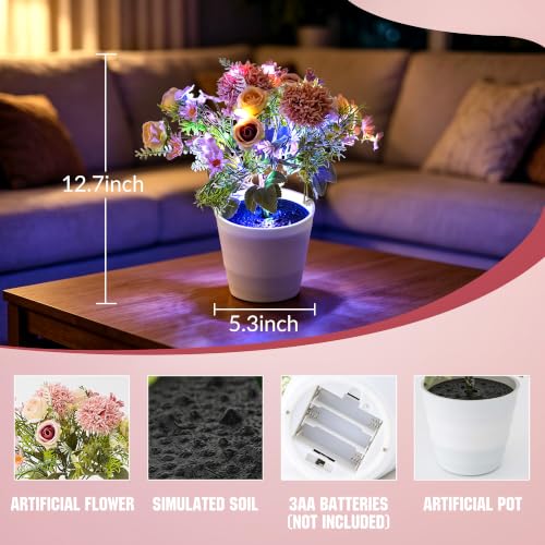 Image of Artificial Pink Flower Night Light Bedroom Wedding Party Coffee Decor | Gifts for Women Mom Wife Girlfriend Birthday Valentines Mothers Day Christmas Anniversary Housewarming