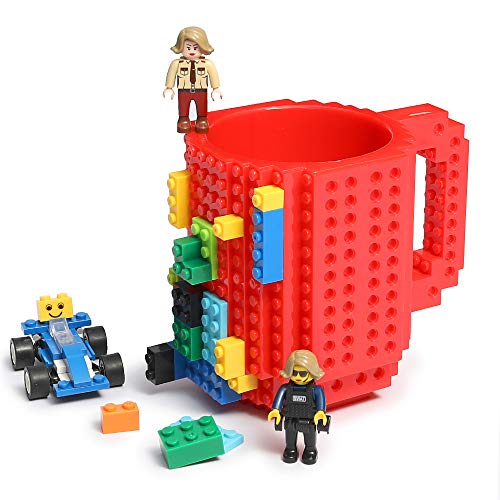 Build-on Brick Coffee Mug, Funny DIY Novelty Cup with Building Blocks Creative Gift