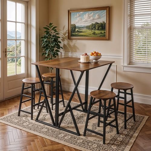 Folding Dining Table Set, Dining Room Table,Drop Leaf Extendable Versatile Table Space Saving,Kitchen, Dining Room Table (Black 2 stools) 4 Folding Dining Table Set, Dining Room Table,Drop Leaf Extendable Versatile Table Space Saving,Kitchen, Dining Room Table (Black 2 stools) - Image 4