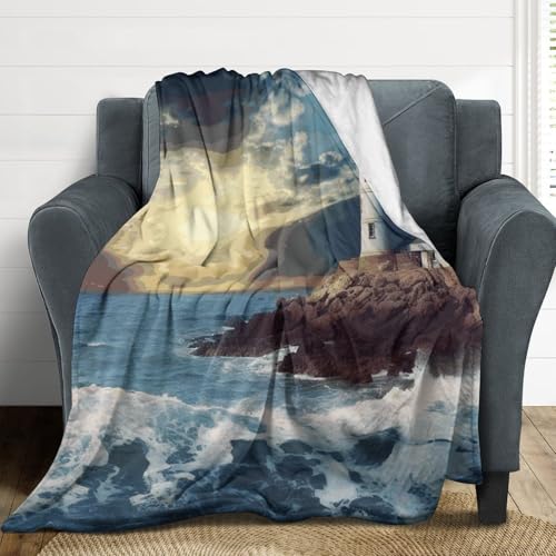 Couverture micro polaire phare bord de mer douce pour canapé - 4
