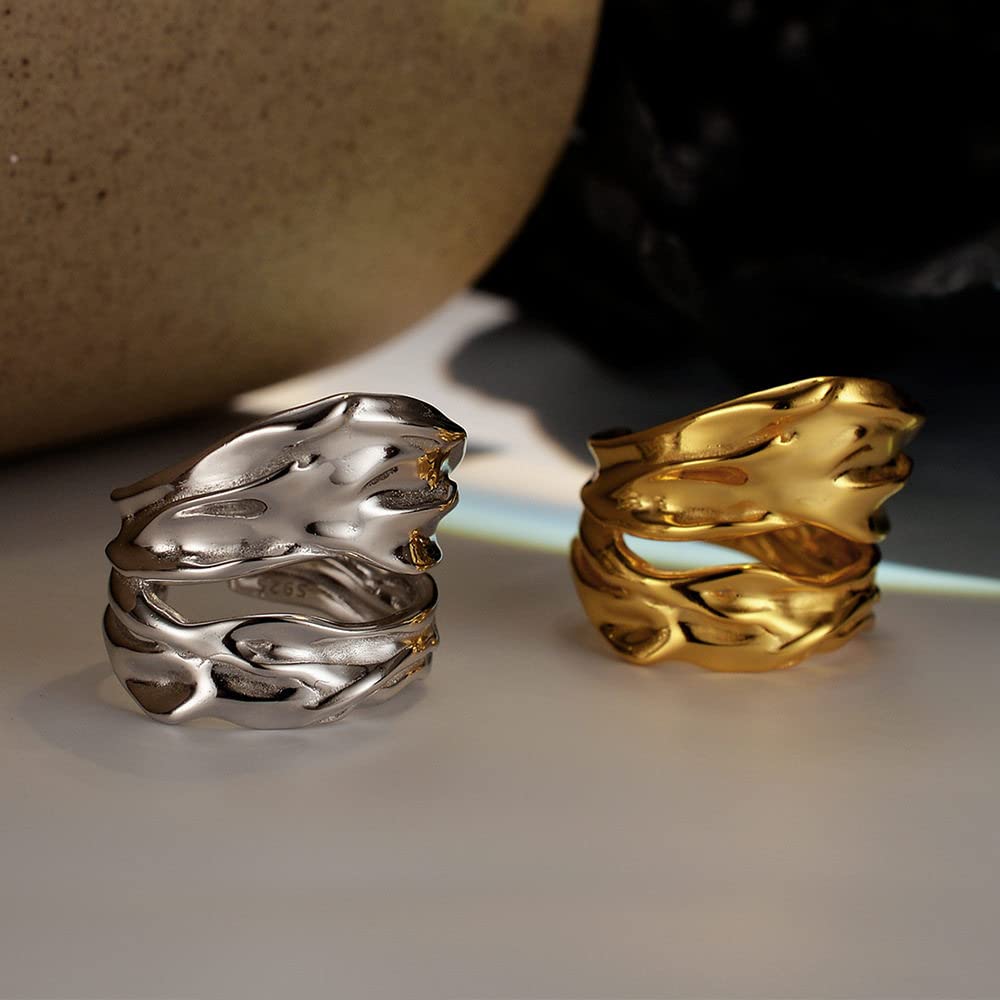HGJH Anello Regolabile,Anelli Regolabili per Le Donne Origami Texture Lucido Argento Sterling 925 Doppio Strato Semplici Anelli Eternity FEDI Nuziali Promettono Anelli per Ragazze Signore