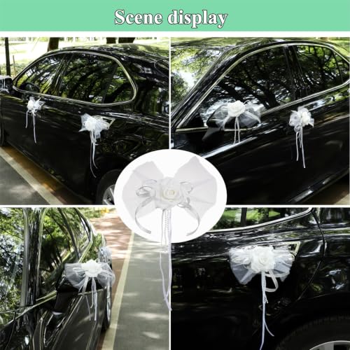 Tul blanco para coche de bodas: pack de 8 flores reutilizables para manijas 7