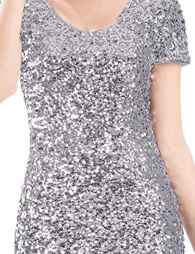 Image of MANER Women's Sequin Glitter Short Sleeve Dress Sexy V Neck Mini Party Club Bodycon Dresses