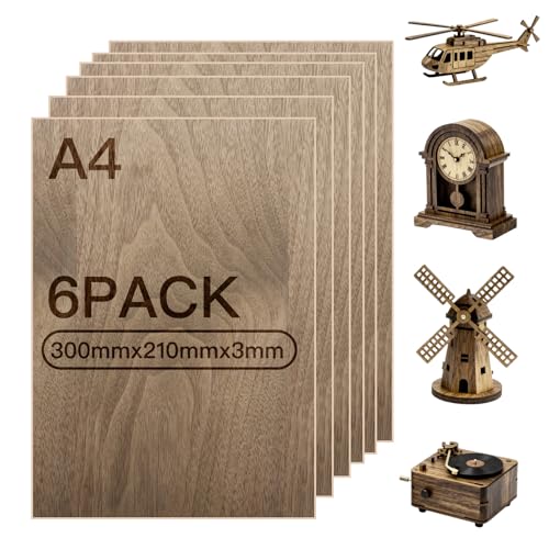 Dulynva 6 Pezzi Noce compensato 3mm Pannelli Legno 300mm×210mm per Incisione laser, Fresatrice CNC, Pittura, Intaglio laser, Modellismo