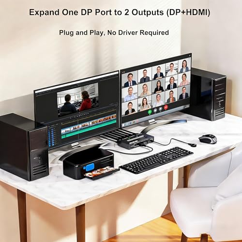 Image of MST Displayport Splitter KVM Switch Dual Monitor 2 Monitors 2 Computers | 2 Port DisPlayport 2 In 2 Out 1 DP IN 2 Screens OUT Max Single 8K@30Hz /Dual 4K@100Hz USB 3.0 with Wired Remote Controller