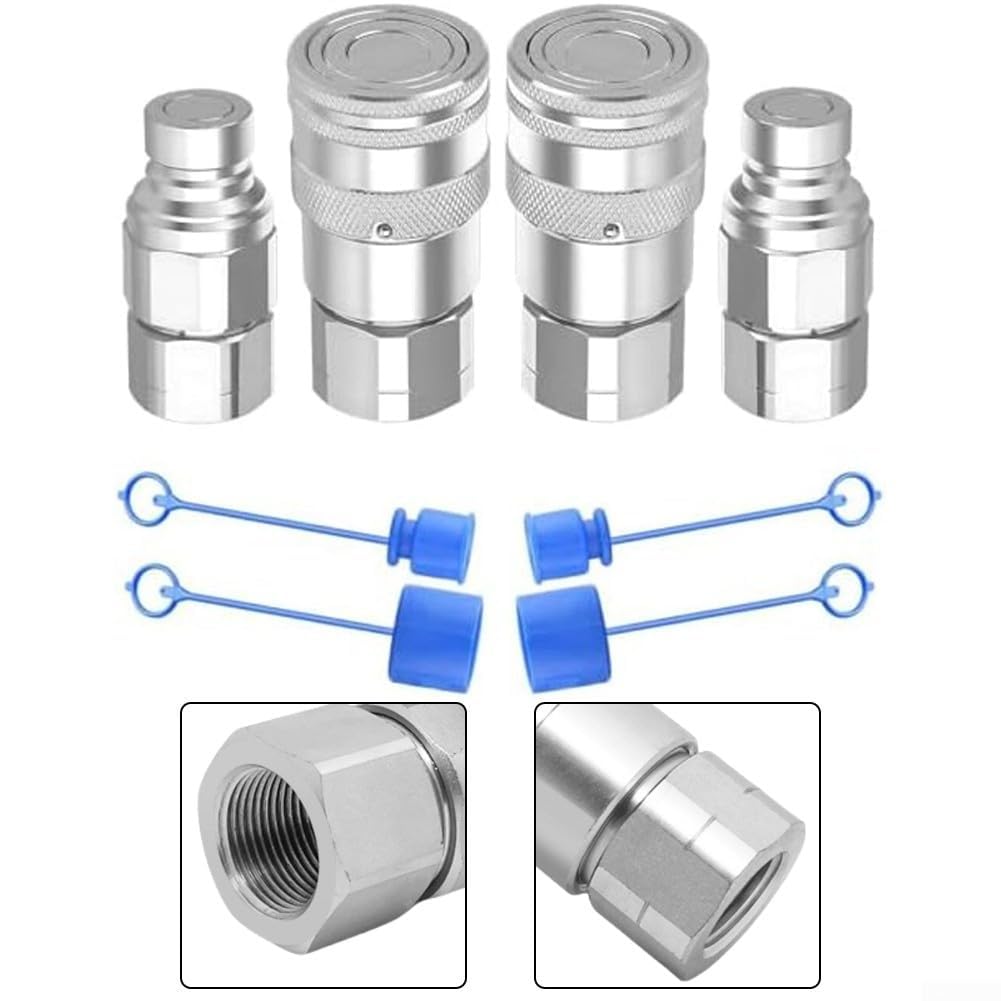 Lot de 2 raccords hydrauliques à connexion rapide NPT à face plate avec poussière pour équipements hydrauliques à haute pression et débit nominaux (NPT1/2)