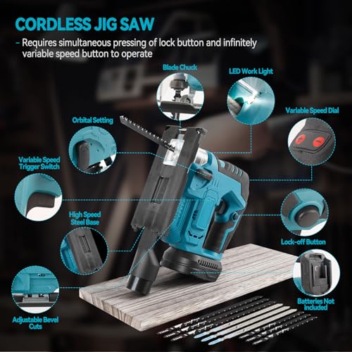Cordless Jigsaw for Makita 18V, 500W Brushless Electric Orbital Jigsaw with Led Light, ±45° Bevel Cutting Angle, 9Pcs T-Shank Blades, 19 mm Stroke for Wood Plastic Metal (No Battery) 8 Cordless Jigsaw for Makita 18V, 500W Brushless Electric Orbital Jigsaw with Led Light, ±45° Bevel Cutting Angle, 9Pcs T-Shank Blades, 19 mm Stroke for Wood Plastic Metal (No Battery) - Image 8