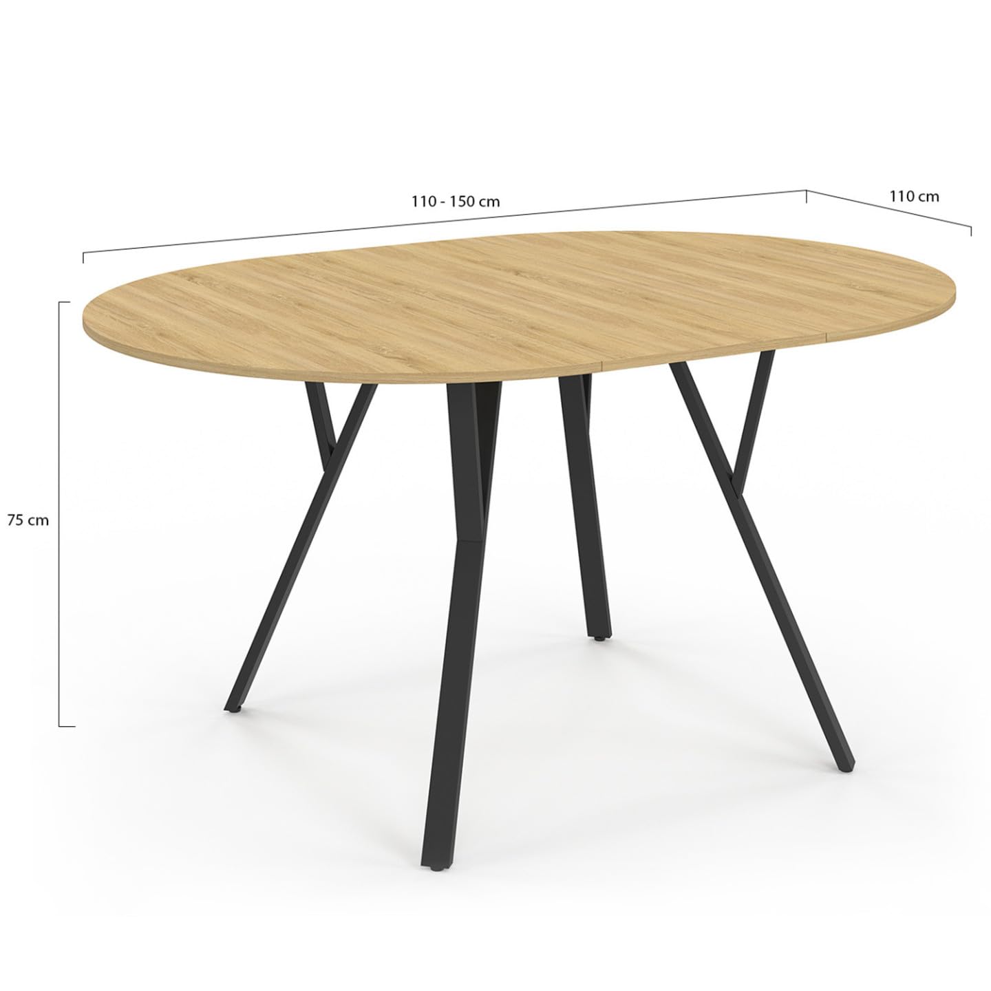 IDMarket - Table à Manger Extensible Ronde YSEULT 4-8 Personnes Bois et Noir Design Industriel 110-150 cm