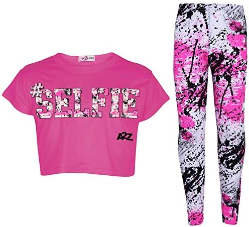 Pink Set Crop Top Leggings Outfit Girls 