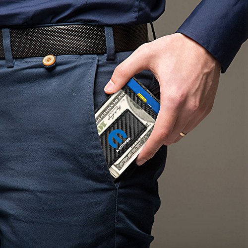Mopar Black Carbon Fiber Leather Wallet RFID Block Card Case Money Clip for Challenger Charger SRT, 4-3/8" x 2-3/4"3