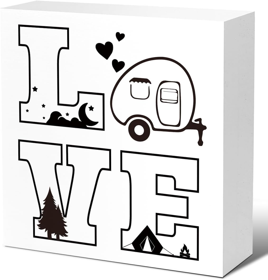Camp Love Camping Wooden Box Sign RV Tent Tabletop Decor Camping Gift 5x5 Inch