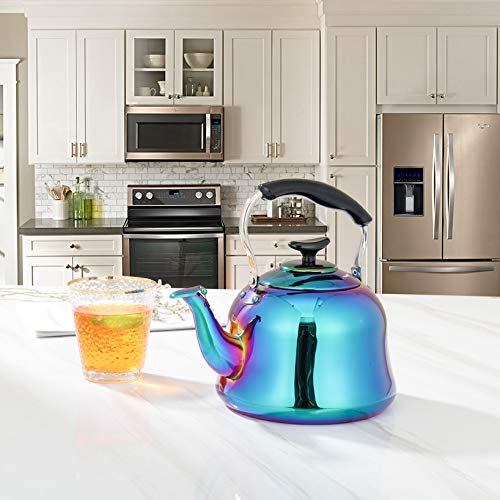 Whistling Tea Kettle Stainless Steel Teapot Rainbow Teakettle for Stovetop Induction Stove Top Fast Boiling Heat Water Tea Pot Colorful 2-Liter 2.1-Quart - Thumbnail 7