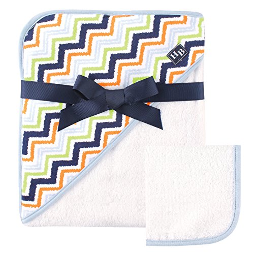 Image of Hudson Baby Unisex Baby Cotton Hooded Towel and Washcloth, Chevron, One Size