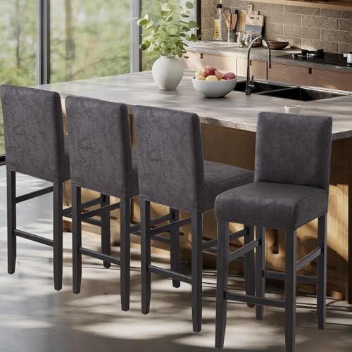 Image of FUANGUI Bar Stool Covers Set of 4, Stretch Bar Stool Seat Covers | Washable Removable Bar Chair Covers with Backs Slipcovers, Bar Chair Covers Square for Kitchen Dining Room Cafe