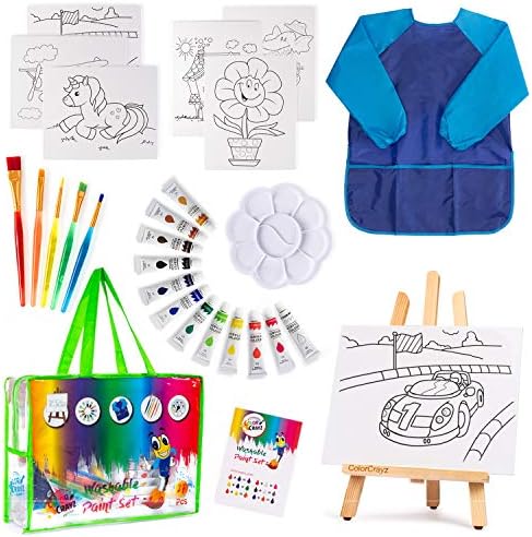 Paint Set for Kids - 27 Piece Art Kit for Girls & Boys Ages 4-10 - Non-Toxic, Washable Painting Supplies with Canvases, Brushes, Easel, Smock & More - Fun & Creative Gift Idea for Children