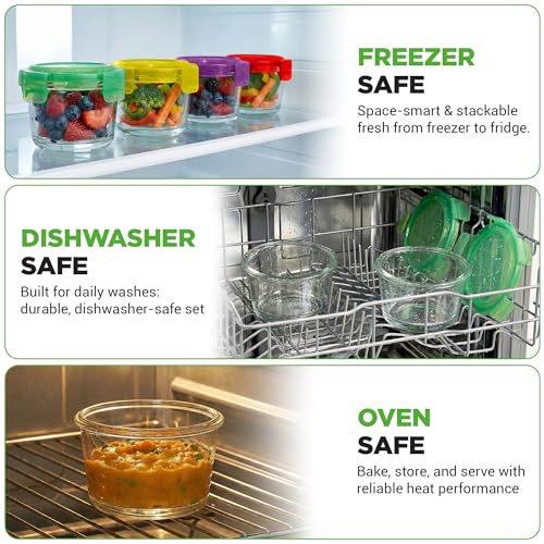Image of NutriChef 24-Piece (12 Glass Food Storage Containers and 12 Lids), 4.48oz Mini Stackable Meal Prep Round Containers - Microwave, Freezer, & Dishwasher Safe For Food, Snacks, Fruits, Nuts & More