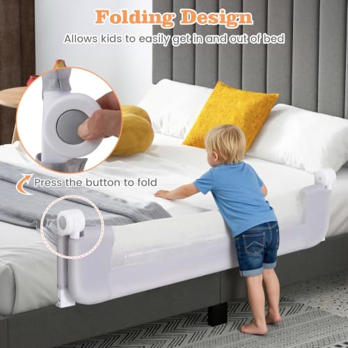 Image of BABY JOY Bed Rails for Toddlers, Extra Long, Swing Down Safety Bed Guard for Convertible Crib, Folding Baby Bedrail for Kids Twin, Double, Full Size Queen & King Mattress (47-Inch, Light Gray)