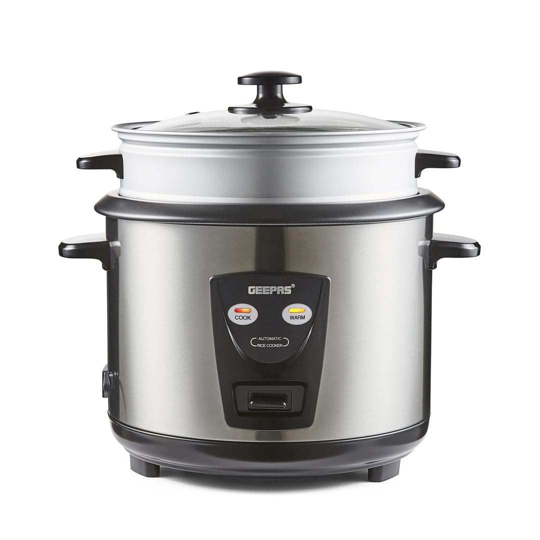 Geepas Unisex Metallic Silver 1.8L Rice Cooker & Steamer W/ Keep Warm Function 700W In