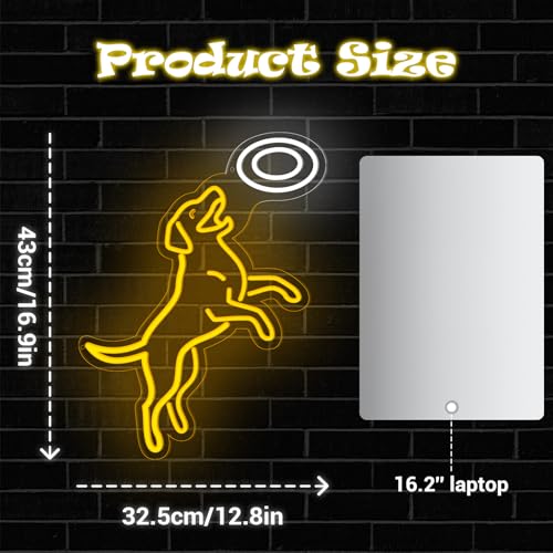 Image of Dog Frisbee Neon Sign for Wall Decor, Golden Retriever LED Neon Sign Light for Living Room, Ideal Funny Gift for Dog Moms lovers, Pet Lovers (Yellow Retriever)