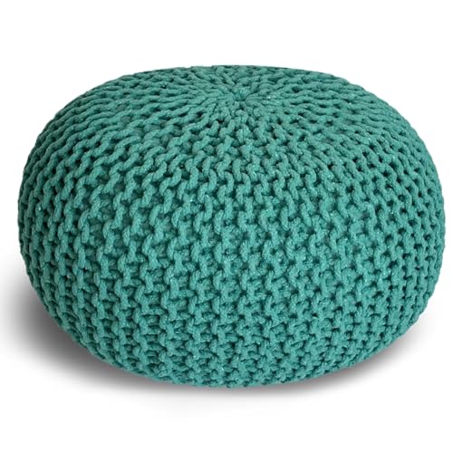 casamia Pouf Ø 55 o. 45 cm Strickhocker Sitzpouf Bodenkissen für Innen Indoor Größe ø 55 cm, Farbe türkis