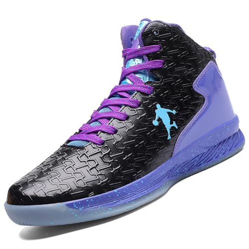 Rokiemen Herren Basketballschuhe High-Top Turnschuhe leichte atmungsaktive Jungen Laufschuhe Gym Sneaker Outdoor Mode Sportschuhe Schwarz Violett EU 41