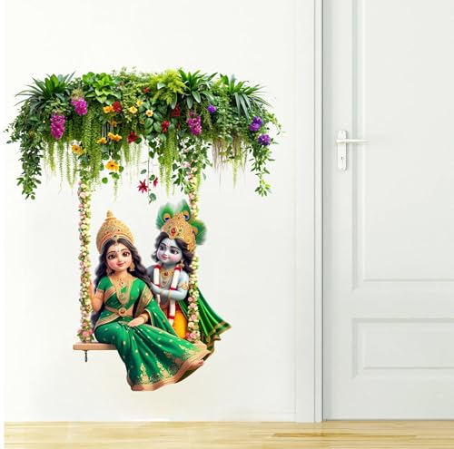 Image of Vinyl Krishna Wall Sticker,Radha Krishna Wall Stickers for Wall,Bedroom,Krishna Stickers for Walls of Home,Multicolor, 79 Cm x 91 Cm,Pack of 1