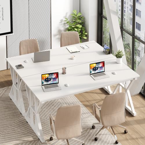 Image of 55 inch Large Computer Desk with Thickened Frame for Home Office, Living Room | Modern Simple Executive Desk, Larger Gaming Desk with X-Shaped ReInchforcement, White