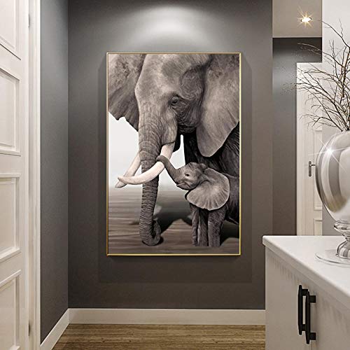 ZMFBHFBH Grande Toile Art Mural Peinture rétro éléphant bébé éléphant entrée Animale Impressions sur Toile et Affiche Image décorative 30x72 cm sans Cadre